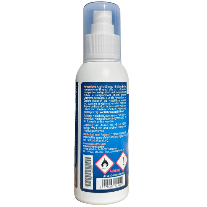 OPTIMED ANTI MÜZE -  MÜcken ZEcken Schutz Spray 100ml – Insektenspray mit Icaridin & Lavendelextrakt – 10h Schutz vor Zecken, Mücken, Moskitos – DEET-frei, vegan, ohne künstliche Duftstoffe