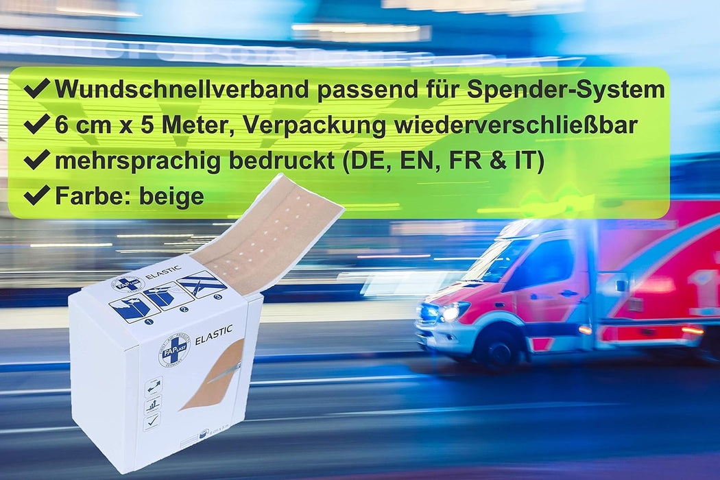 HierBeiDir Wundschnellverband - Wundpflaster elastisch, atmungsaktiv - 6 cm x 5 m