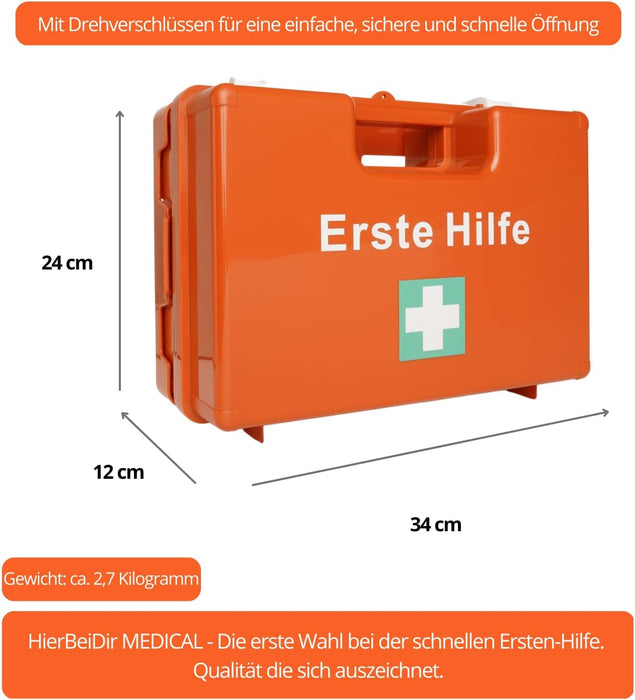 Erste Hilfe Kasten DIN 13169:2021 - MEDIUM (TYP M) - mit Wandhalterung