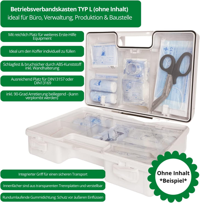Erste Hilfe Kasten - LARGE (TYP L) - mit Wandhalterung für DIN13157/DIN13169
