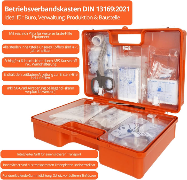 Erste Hilfe Kasten DIN 13169:2021 - MEDIUM (TYP M) - mit Wandhalterung