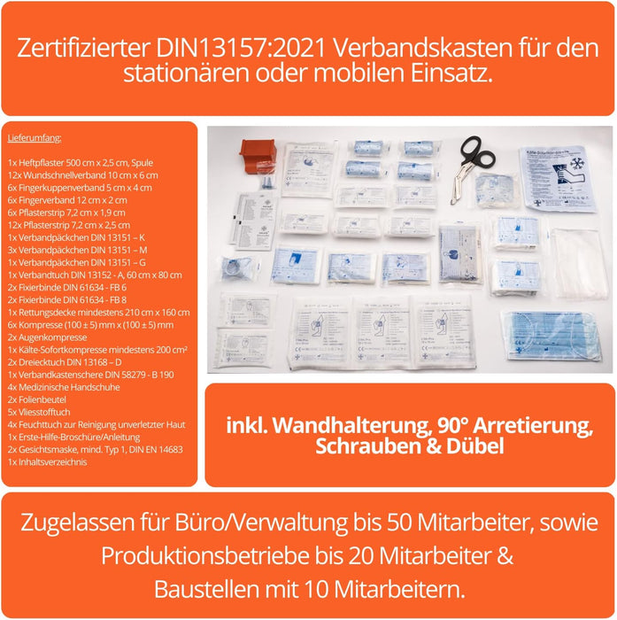 Erste Hilfe Kasten DIN 13157:2021 - SMALL (TYP S) - mit Wandhalterung