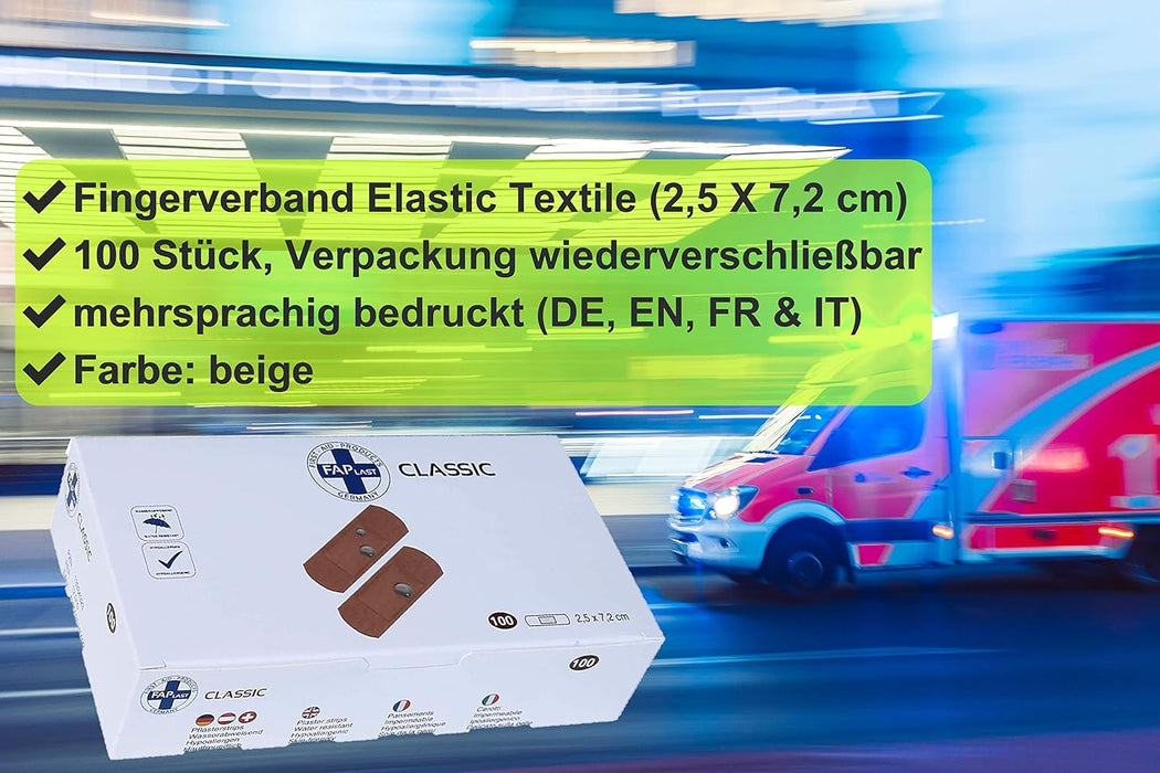 Pflaster Strips Classic, wasserfest - 100 Stück, 2,5x7,2 cm
