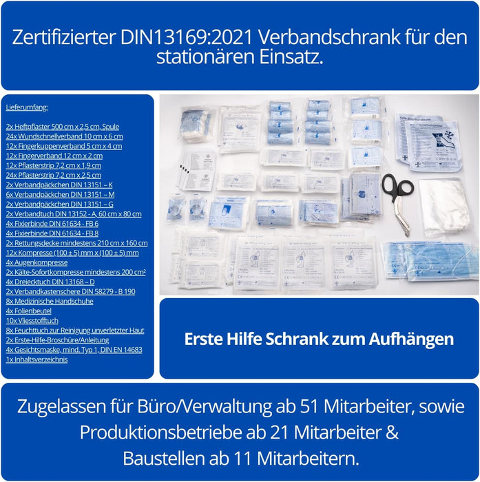 Erste-Hilfe-Verbandschrank DIN 13169 2021-Metall 3-Faechern-Zweituerig Beschreibung