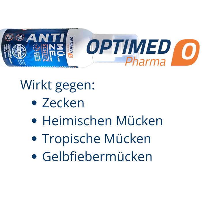 OPTIMED ANTI MÜZE -  MÜcken ZEcken Schutz Spray 100ml – Insektenspray mit Icaridin & Lavendelextrakt – 10h Schutz vor Zecken, Mücken, Moskitos – DEET-frei, vegan, ohne künstliche Duftstoffe