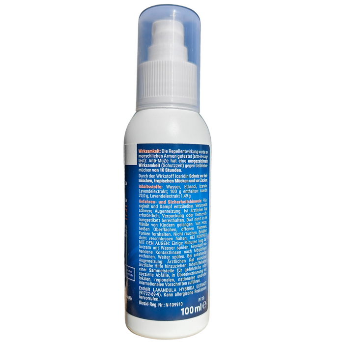 OPTIMED ANTI MÜZE -  MÜcken ZEcken Schutz Spray 100ml – Insektenspray mit Icaridin & Lavendelextrakt – 10h Schutz vor Zecken, Mücken, Moskitos – DEET-frei, vegan, ohne künstliche Duftstoffe